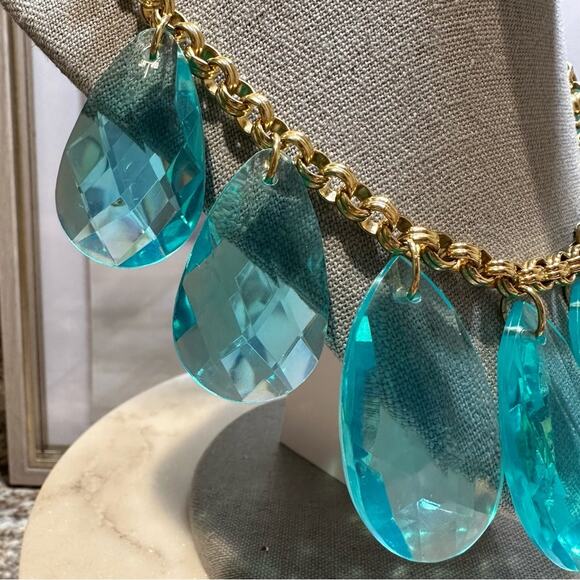 KATE SPADE - CASCADING AQUA TEARDROP STATEMENT NECKLACE - Picture 3 of 9